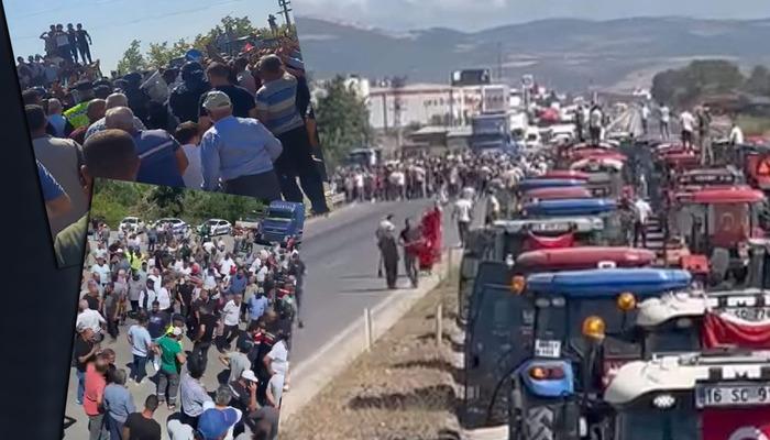 Domates üreticilerinden eylem!  Çiftçiler, traktörleriyle Bursa-İzmir yolunu trafiğe kapattı